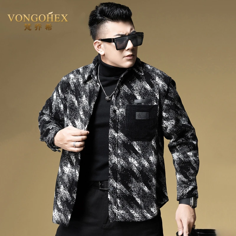 VONGOHEX翻领休闲夹克男士秋冬季撞色衬衫式新款加绒茄克男装外套