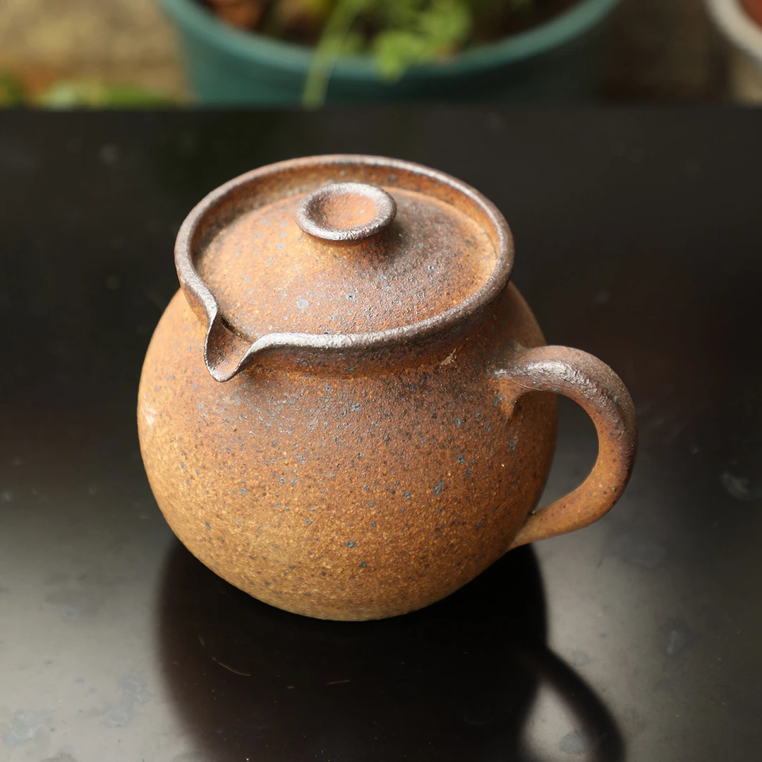柴烧粗陶带盖烤茶罐内外无釉煮茶壶全手工可干烧复古柴烧壶