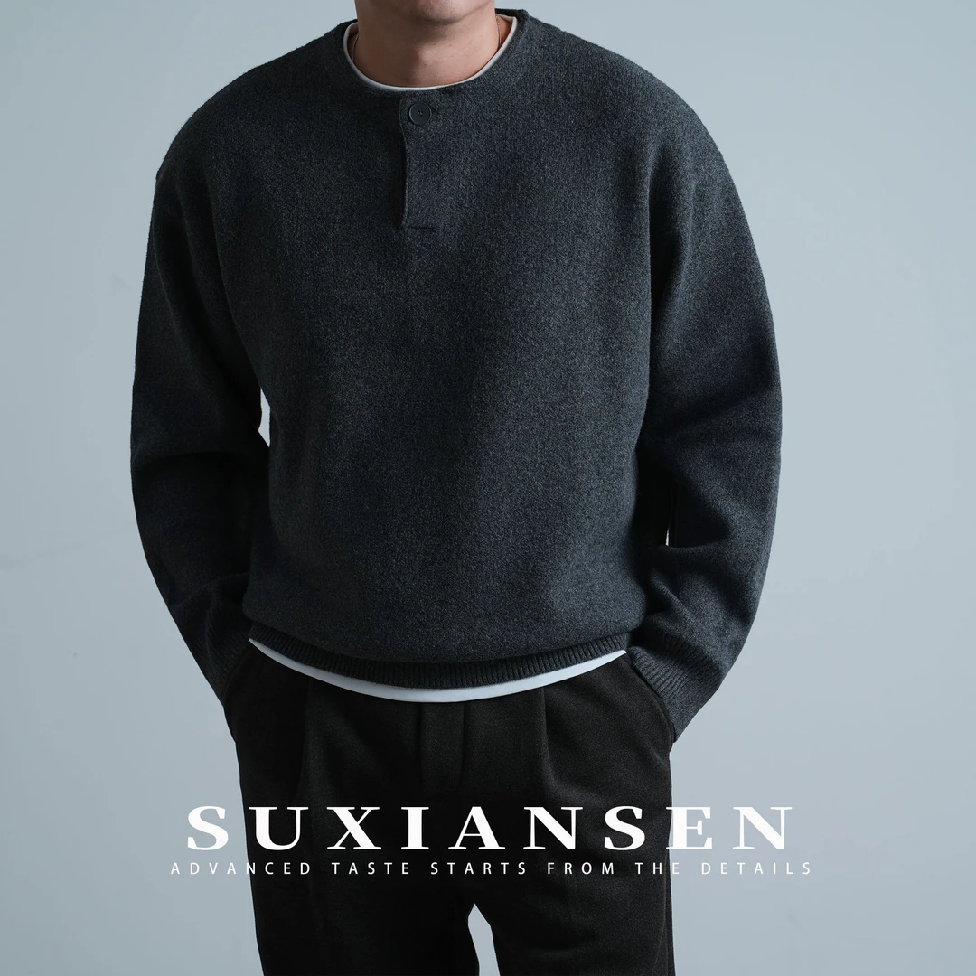 【大头叔叔】秋冬慵懒圆领假两件高密度针织毛衣DDM2202