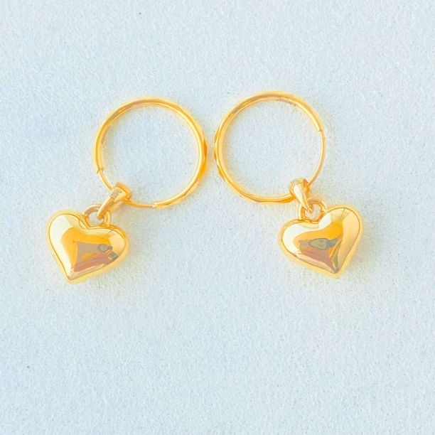 轻奢珠宝足金999黄金小胖心耳圈耳饰耳环女款时尚百搭金耳坠