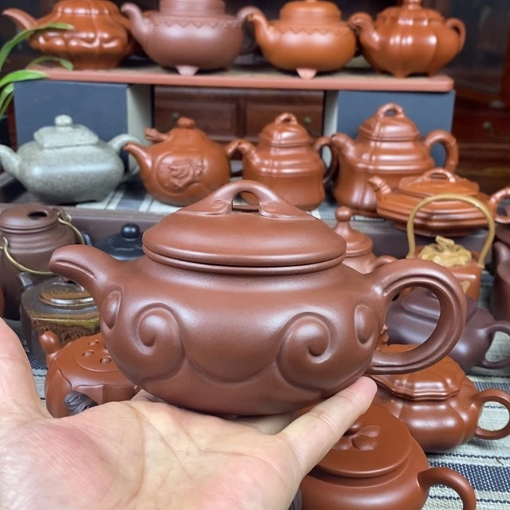 紫砂茶壶仿古如意460CC原矿老紫泥特价