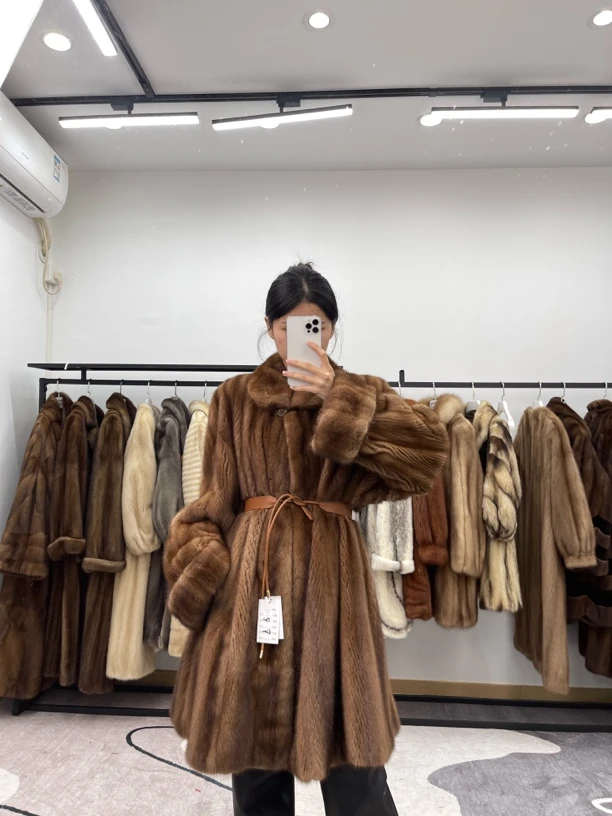 CC116(3XL+)蜜棕色中古进口水貂毛外套,肩42胸围136衣长93袖长65