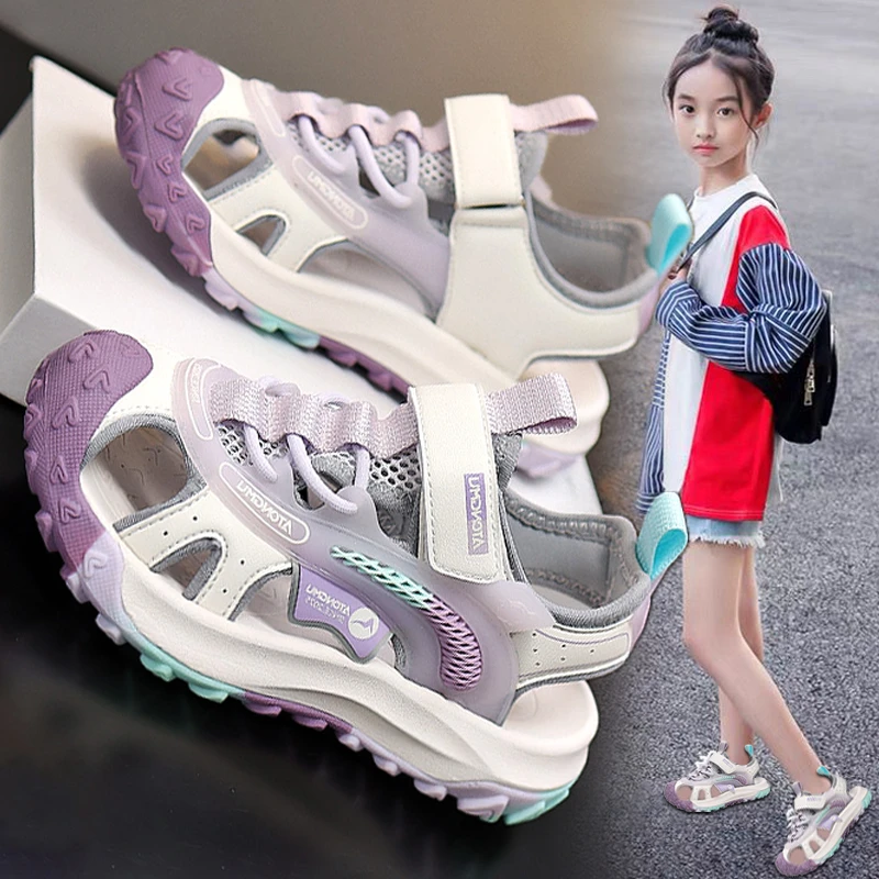 ABCWQ女童凉鞋2025新款夏季儿童公主软底运动中大童包头沙滩