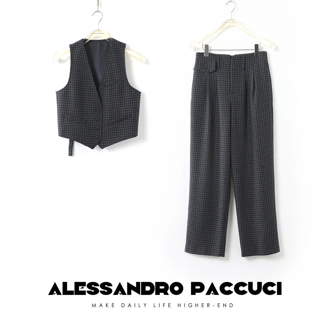 【孤品不退换】洛哥25745X【画家】绵羊毛蓝灰色马甲/休闲裤2024秋