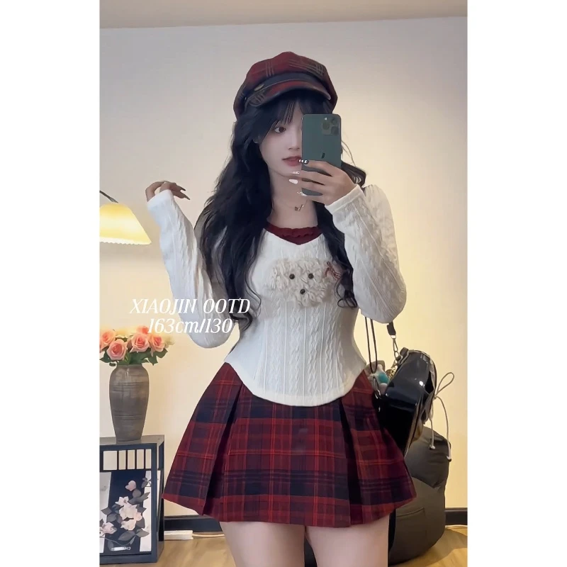 微胖mm秋冬145-150小狗针织上衣纯欲挂脖辣妹大码打底衫裙子