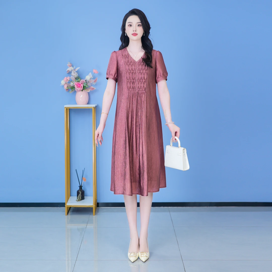 【SJYH1623】2025年夏季新款连衣裙中长款气质收腰印花修身女装