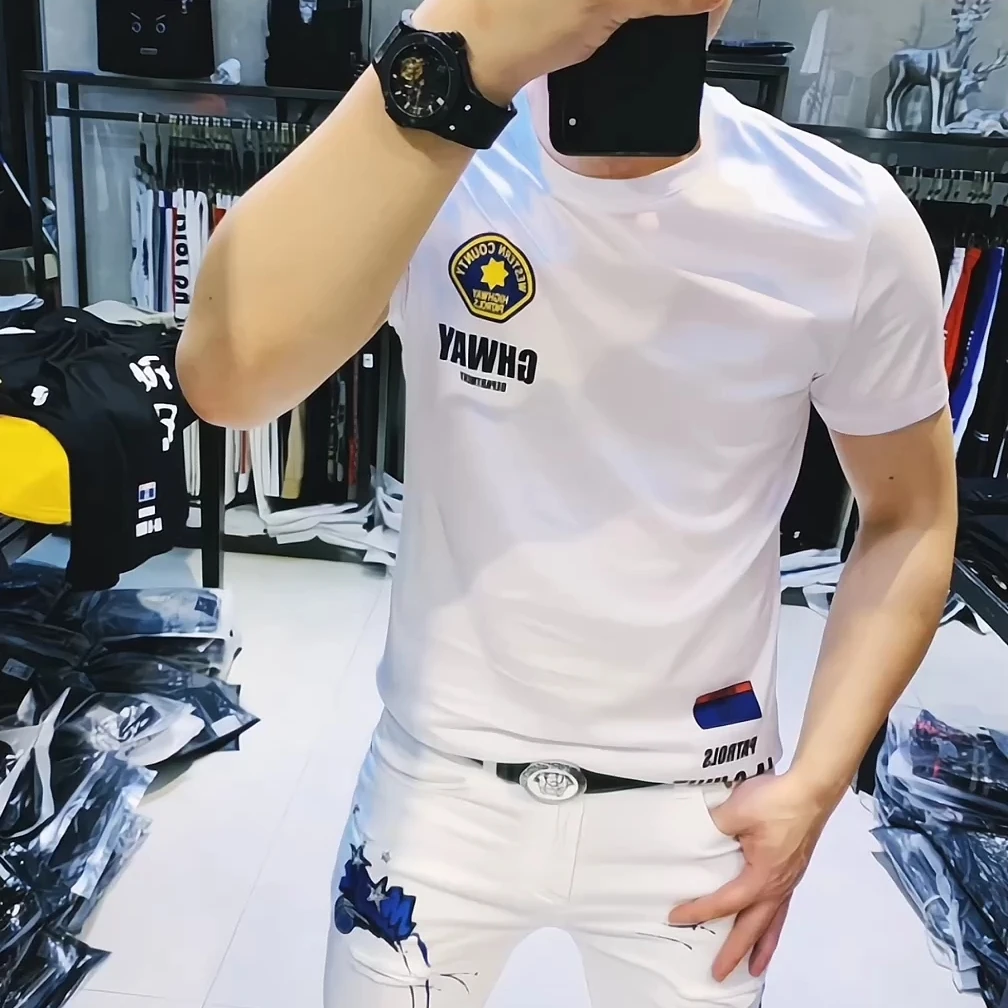 100%纯棉短袖T恤男士潮流上衣纯棉男士短袖时尚轻奢网红半袖春夏