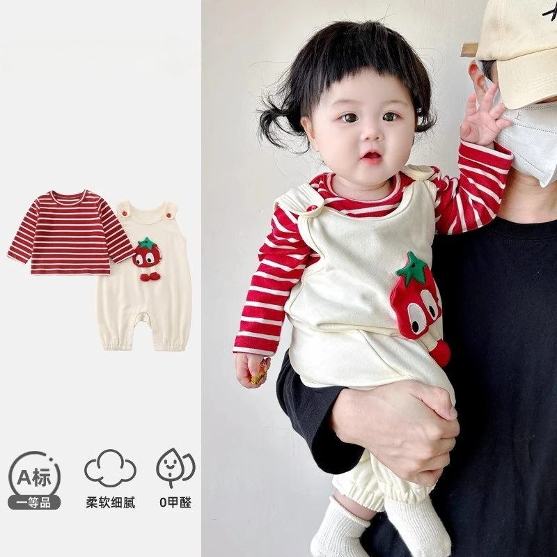 婴儿套装春季洋气公主女宝宝春装超萌婴幼儿长袖背带裤两件套外出