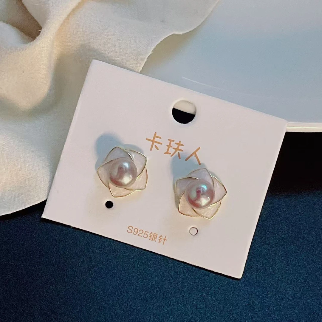 天然淡水无核珍珠604#小风车紫馒头珍珠耳钉