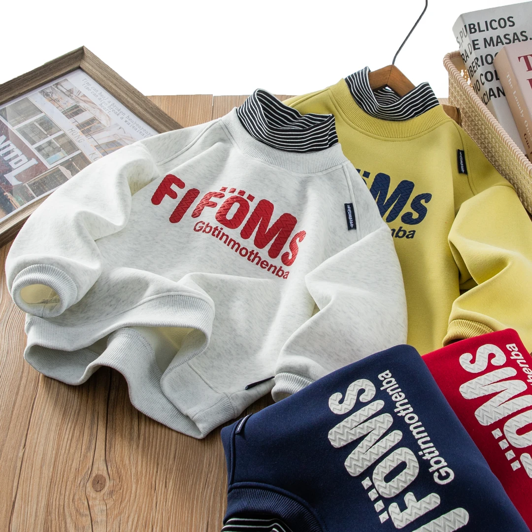 2025冬季中大童奥粒绒前拼过肩假两件卫衣休闲上衣舒适长袖男女童