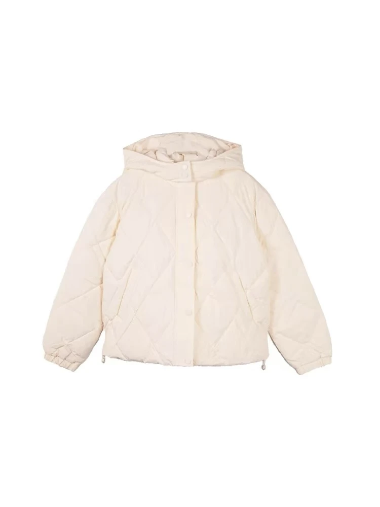 白色菱格连帽羽绒服-9357