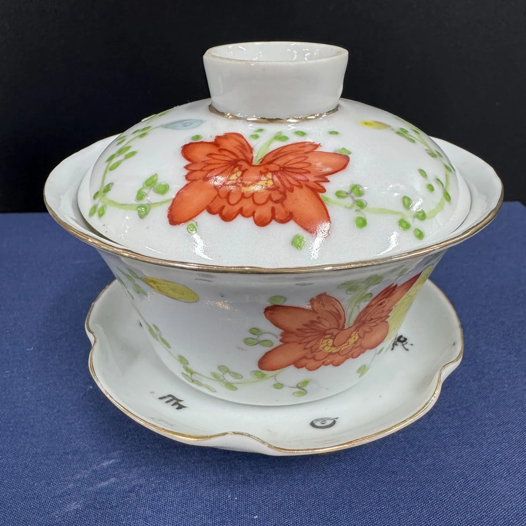 民国 粉彩花卉三才盖碗XO-0059