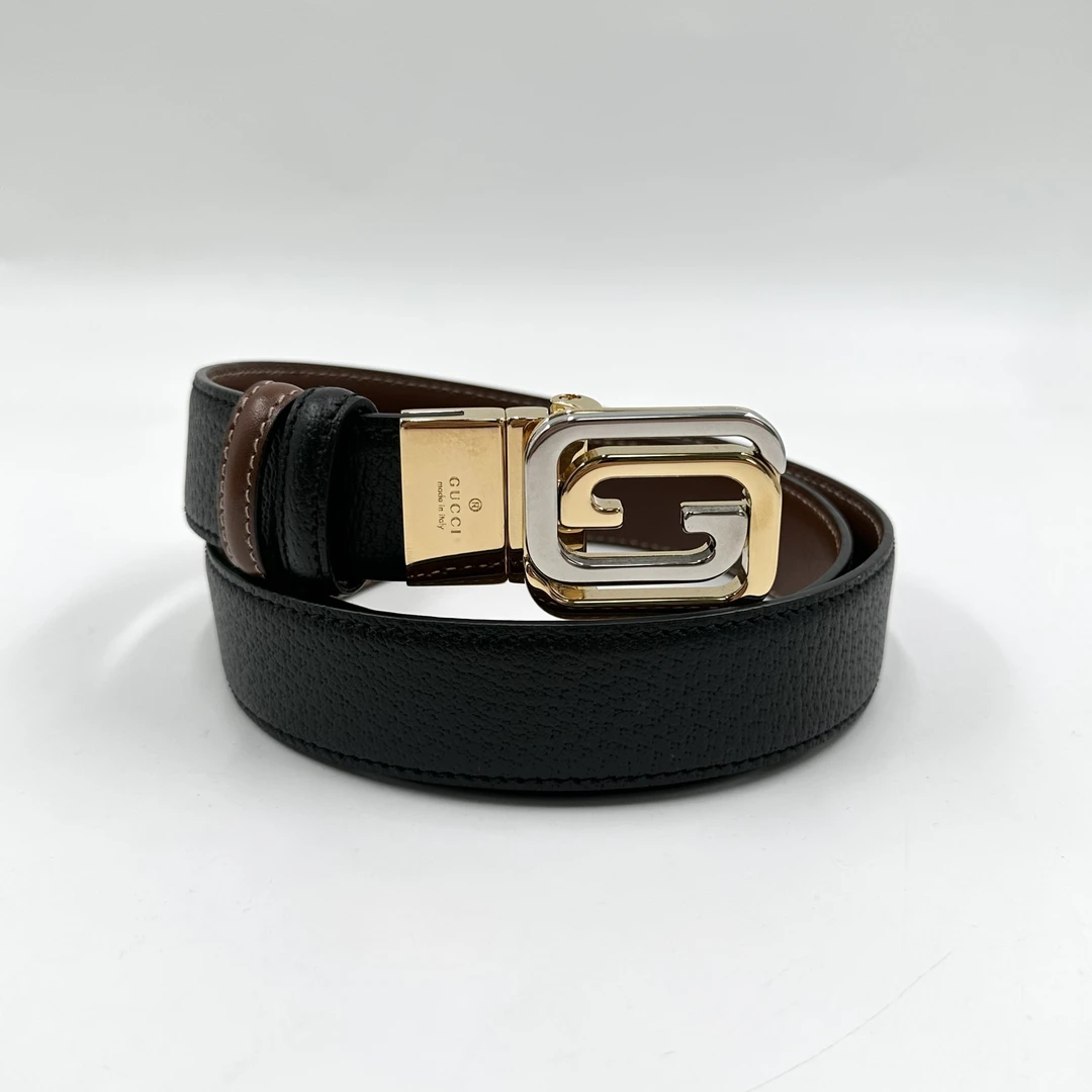 99新 GUCCI/古驰 方形双G互扣皮带/90码/3cm五金有划痕05739