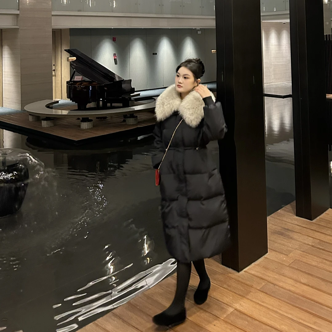 我爱冬天狐狸毛大毛领冬季保暖羽绒服女中长款收款显瘦加厚外套女