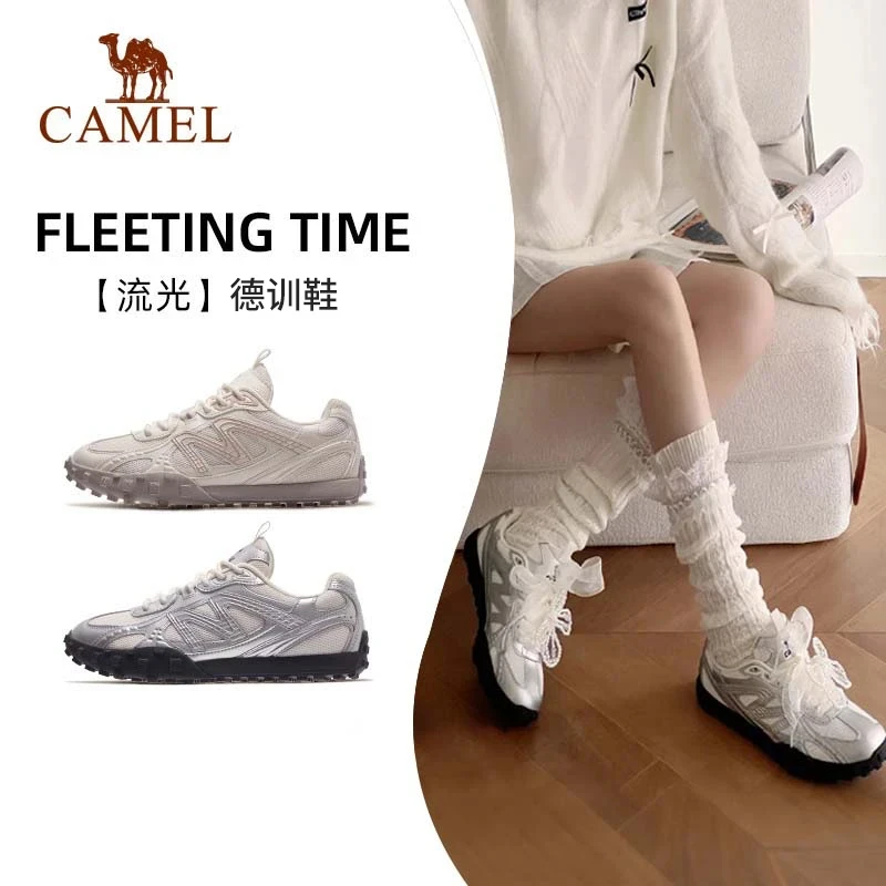 骆驼流光款运动鞋女鞋防滑休闲板鞋复古德训鞋K25B097006【CYM】