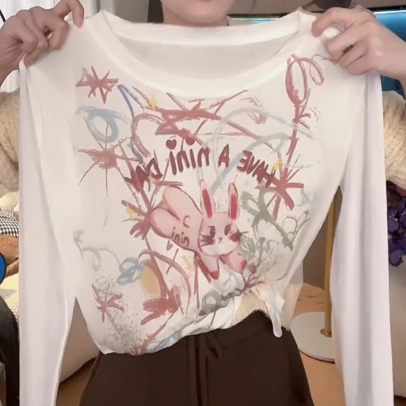 【粉兔兔防晒】卡通趣味美式街头宽松百搭时尚T恤上衣LK2502222