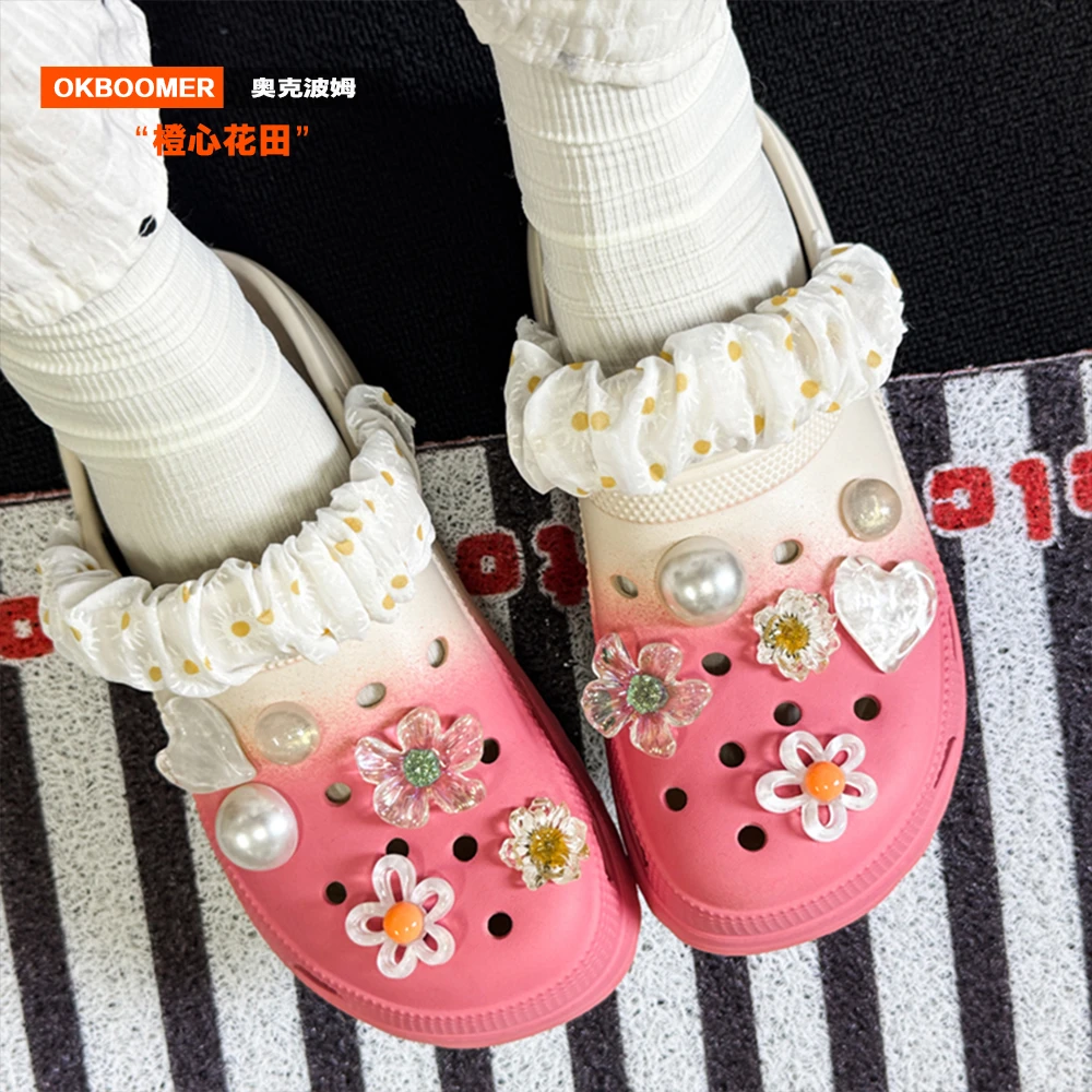 OKBOOMER橙心花田洞洞鞋2025新款休闲外穿可爱少女欧若风凉拖鞋女
