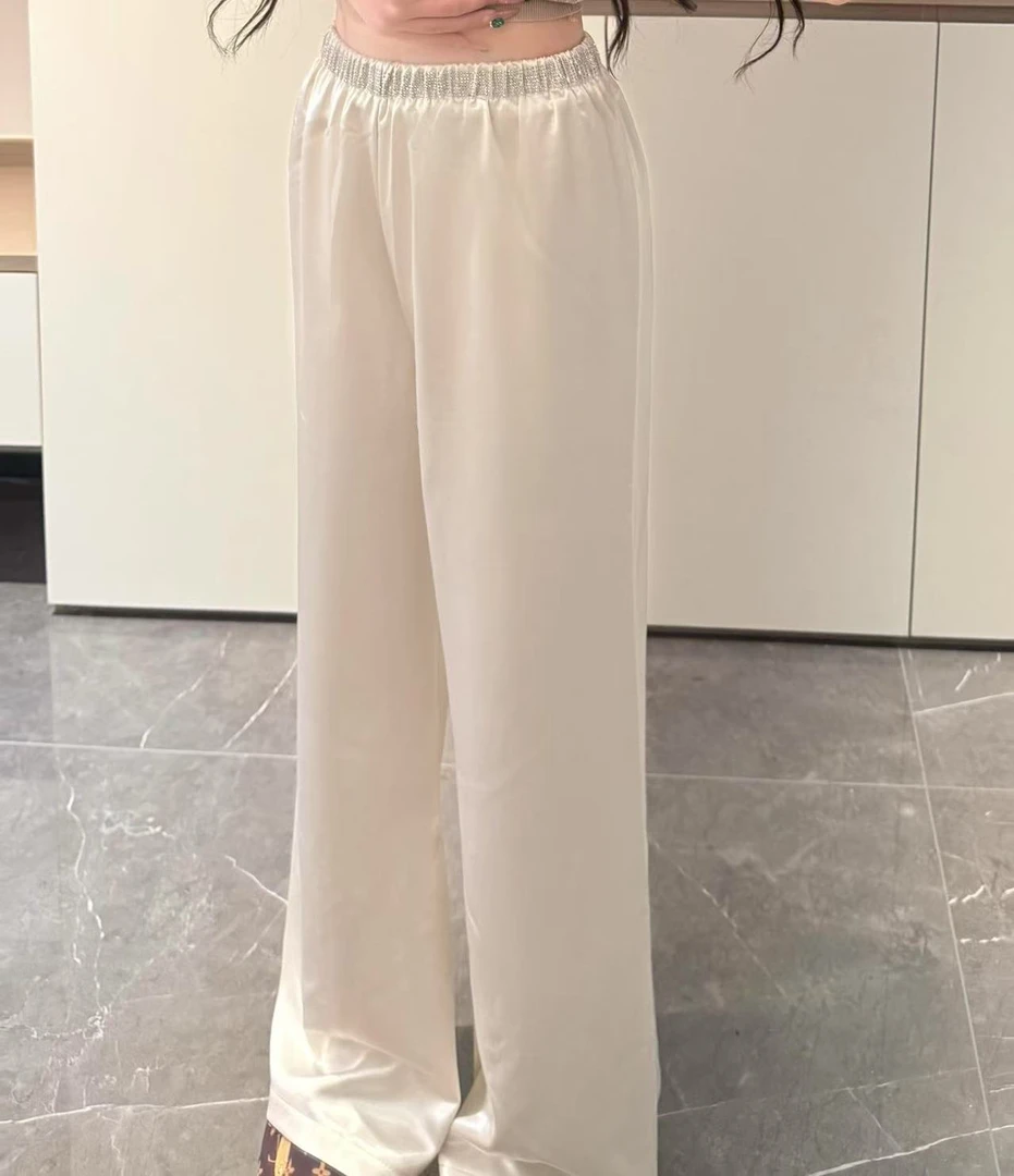 【TONG】乳白色冰丝垂感高腰休闲直筒裤（201）