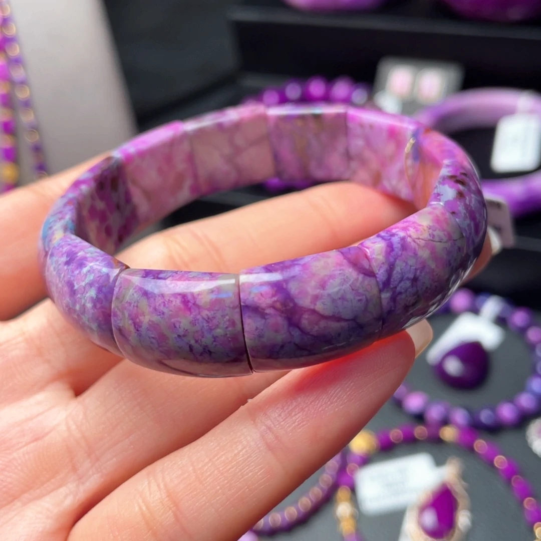 苏纪石（舒俱来）未镶嵌粉紫飘花意境镯排