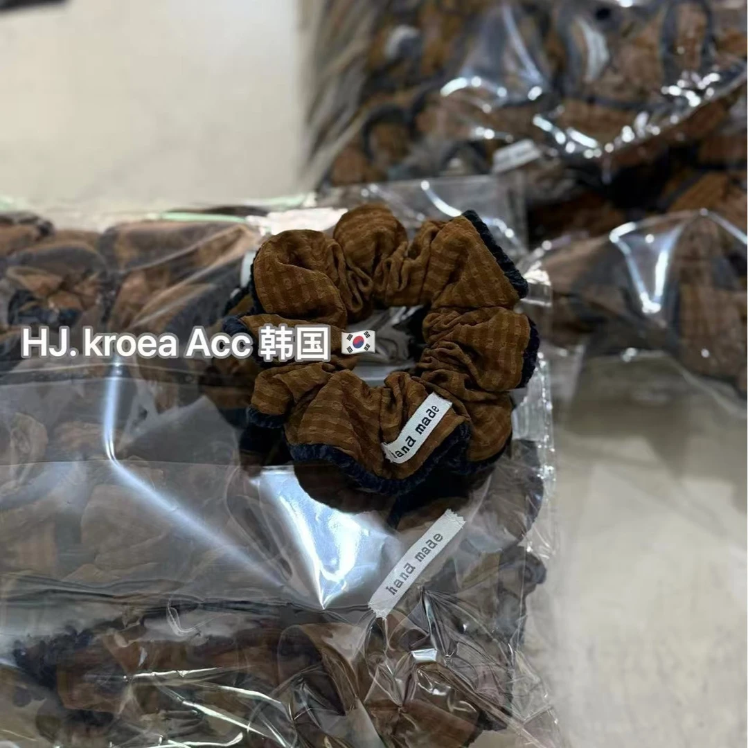 彩色多巴胺小蛮腰大肠圈格子撞色发圈复古气质度假丸子头发绳