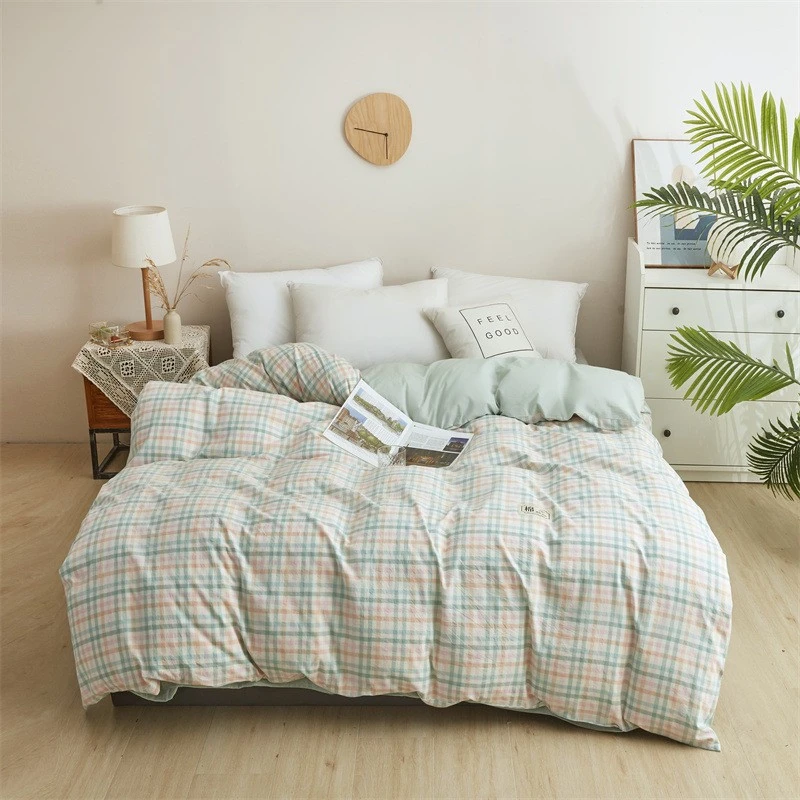 【直小妹】格子被套系列-全棉色织水洗复古经典条纹格子双人单被套