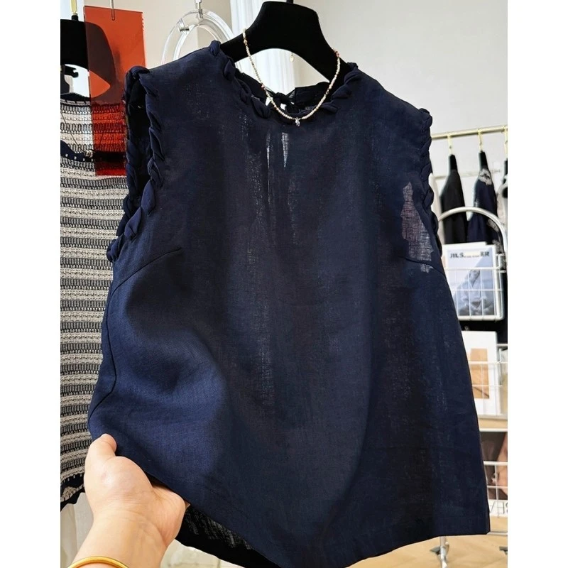 00992独特编织圆领无袖小衫女夏季时尚外穿马甲背心薄款小衫上衣