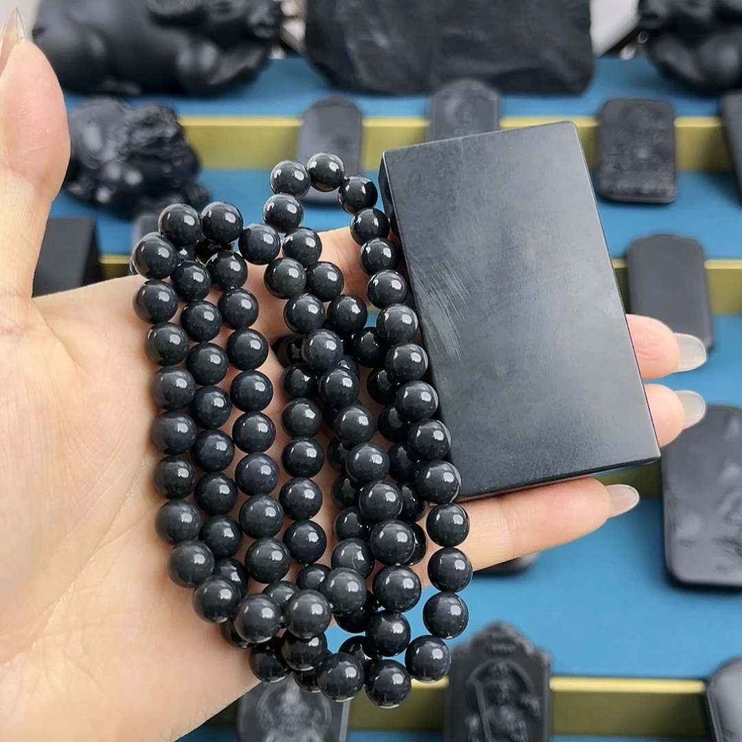 和田玉（墨玉）4、7钢板➕卡8mm108颗未镶嵌