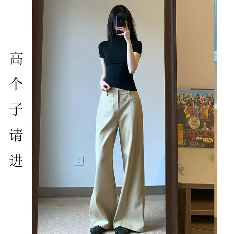 裤长112cm高个子加长雅痞老钱风复古卡其裤休闲宽松直筒西装裤女