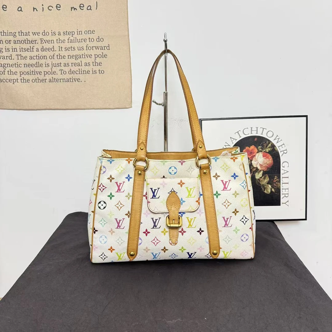 95新 LouisVuitton/路易威登 lv白三彩托特包//南瓜包/单肩购物袋