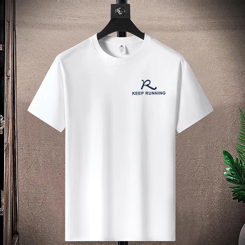 220g纯棉大码短袖t恤休闲运动圆领半袖情侣宽松通勤简约打底男女