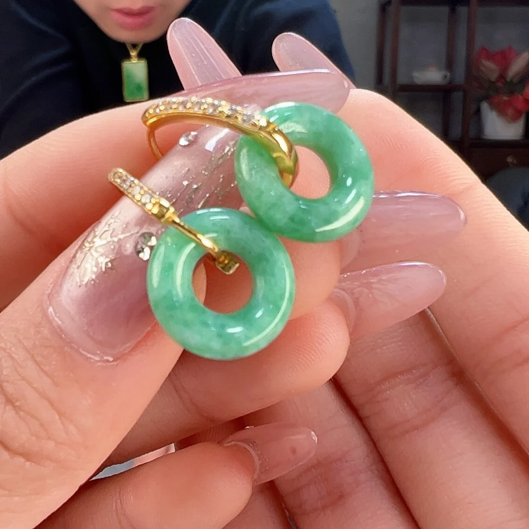 翡翠耳饰银S925镶嵌耳环45