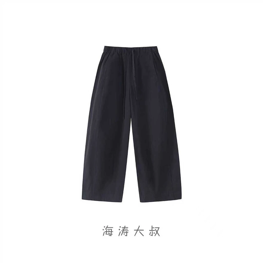 【海涛大叔】纯棉松紧腰抽绳宽松廓形水洗九分气球裤