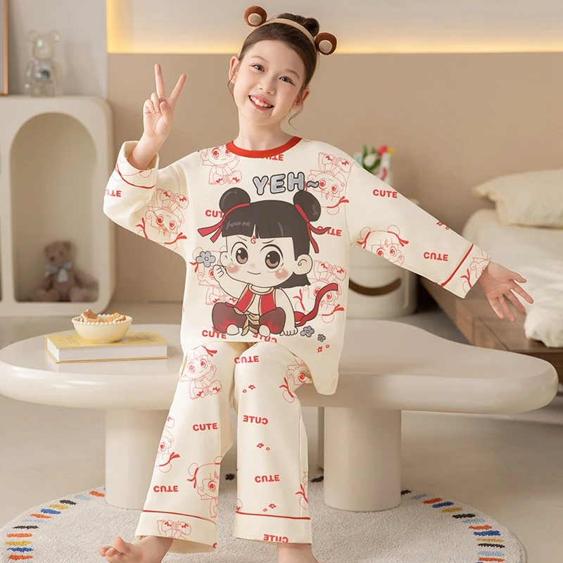 网红睡衣女童春秋款儿童纯棉长袖秋季女孩洋气大童家居服2025新款