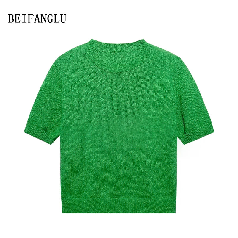 北方鹿【肌理感100BCI棉】春夏新品简约纯色百搭圆领针织短袖女2986