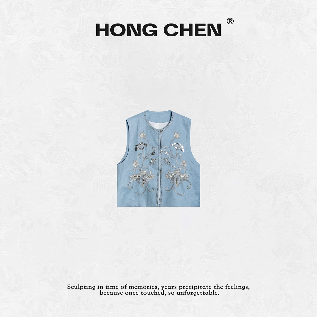 【虹辰】高端时尚重工立体钉珠气质减龄轻奢百搭高级感马夹--HC2392