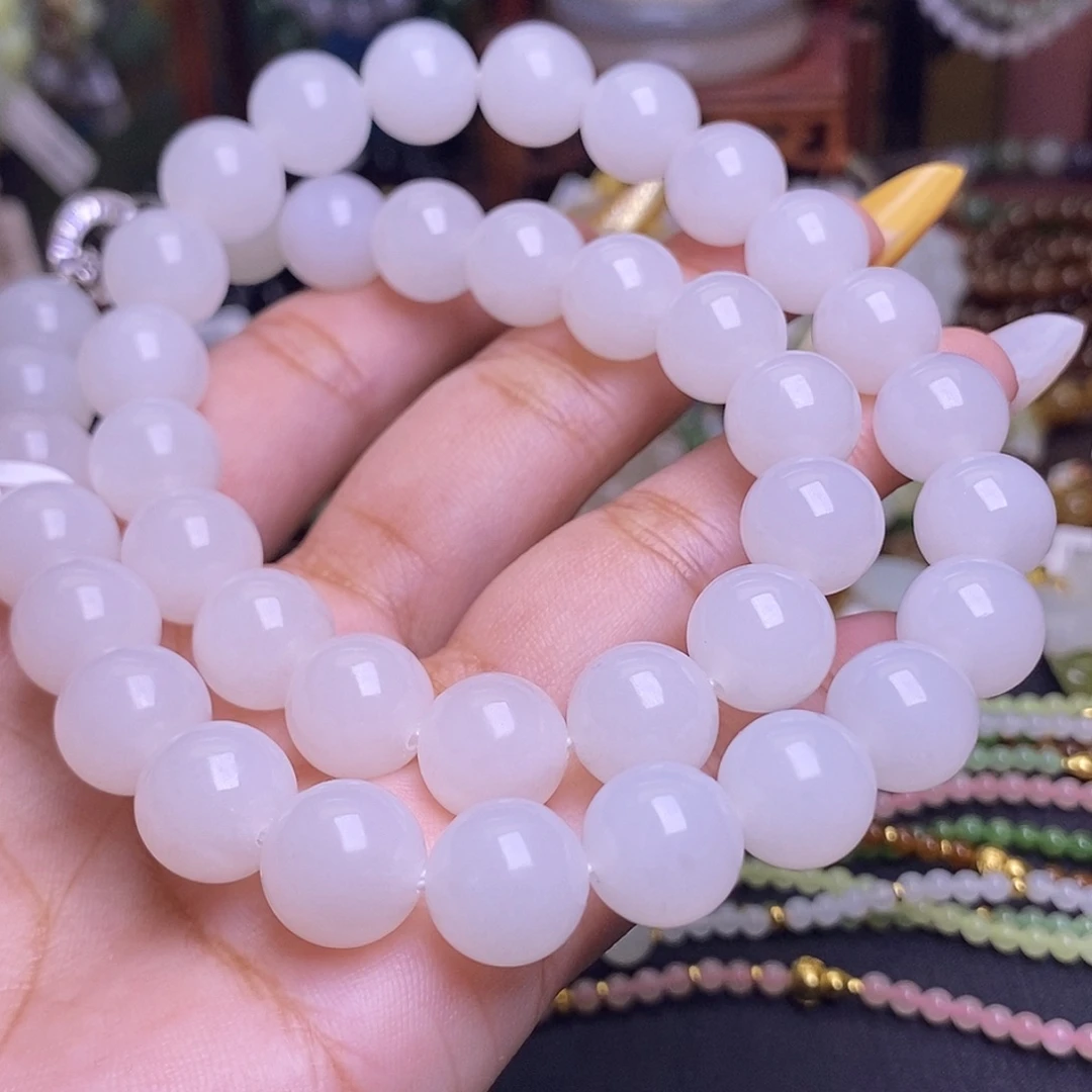 和田玉未镶嵌颈饰羊脂级白玉老料约12mm妈妈项链