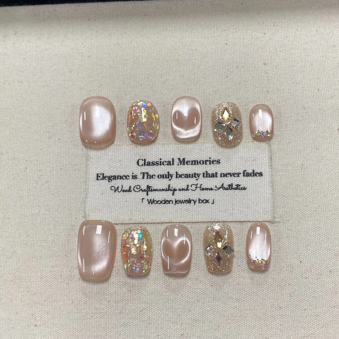 夏季 显白 猫眼【柚些想你】纯手工穿戴甲美甲（送工具包）爱心 短款