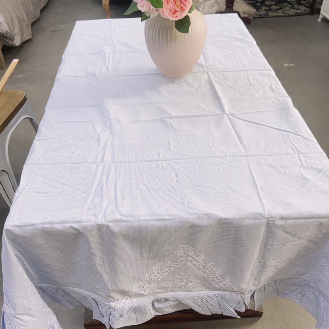 Q320 蓝色条纹长方桌布130*200