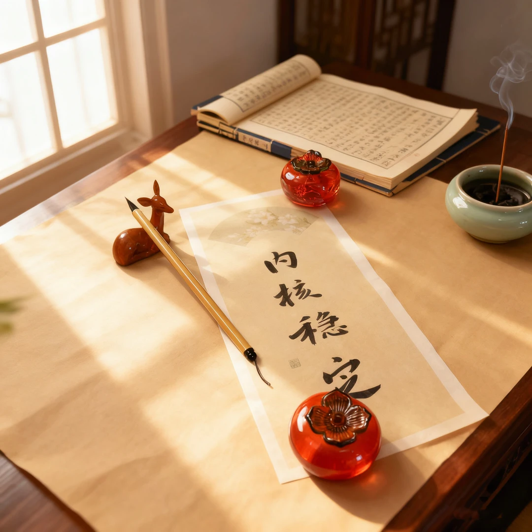 M【宣艺堂】新款福利【柿柿如意】水晶玻璃镇纸【到手两个】