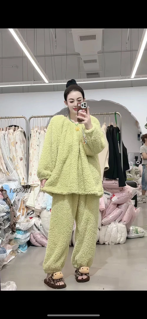 麦穗绒秋冬加厚双面绒甜美女士家居服