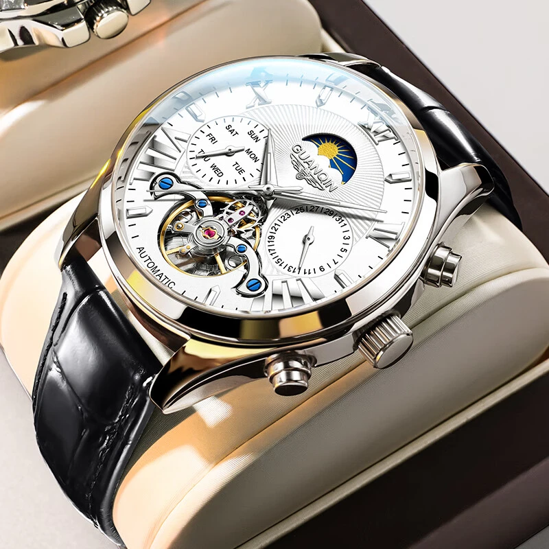 冠琴手表男士全自动机械表镂空飞轮多功能男表品质夜光防水男腕表