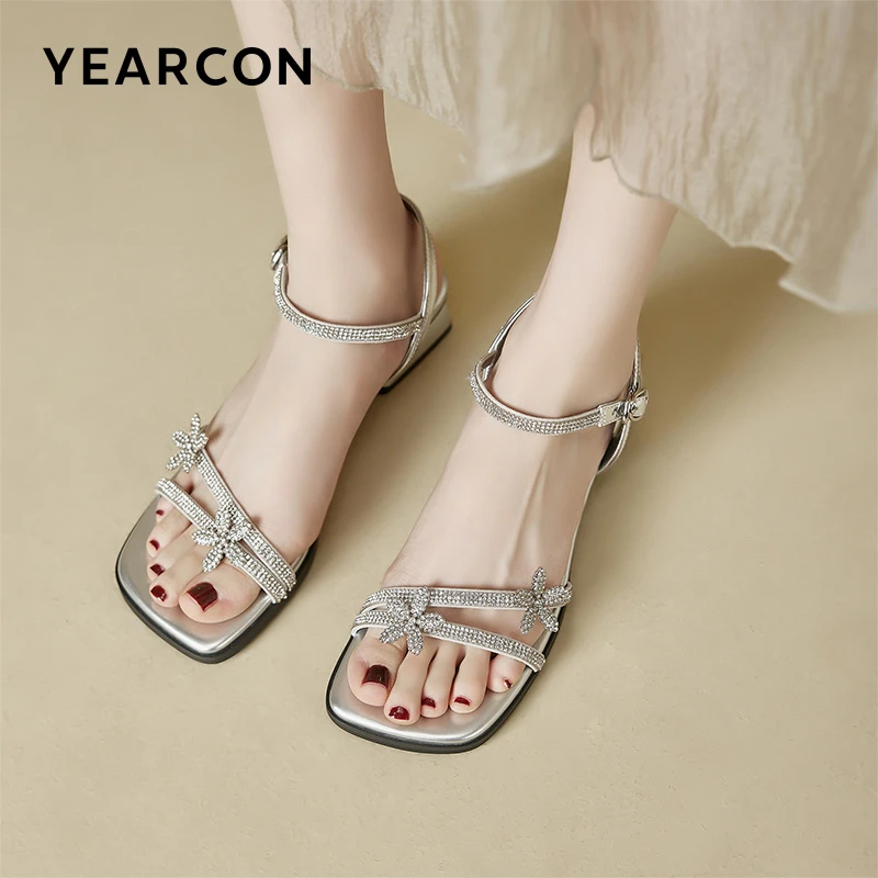 意尔康仙女风凉鞋女2025夏季新款银色法式配裙子水钻高跟鞋单鞋