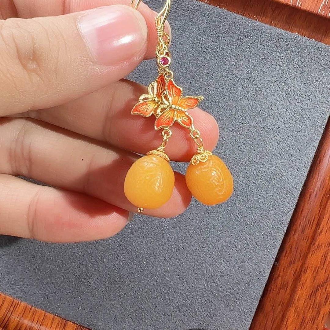 南红玛瑙银S925镶嵌耳饰