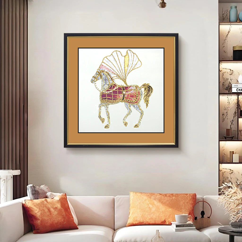 轻奢玄关进门入户骏马图装饰画客厅背景墙挂画餐厅现代简约马6060