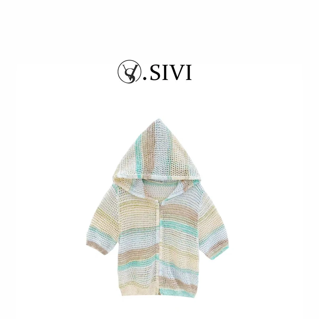 熙薇【灯屿河川】2025春季新款时尚百搭休闲帽衫毛衣H2019