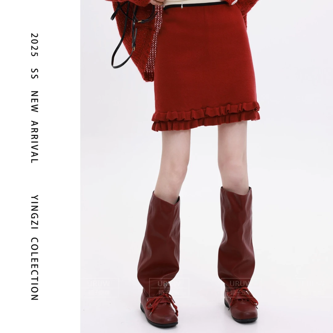 颖子定制【浪漫之旅】休闲高腰显瘦木耳边短裙秋冬简约A字短裙9887