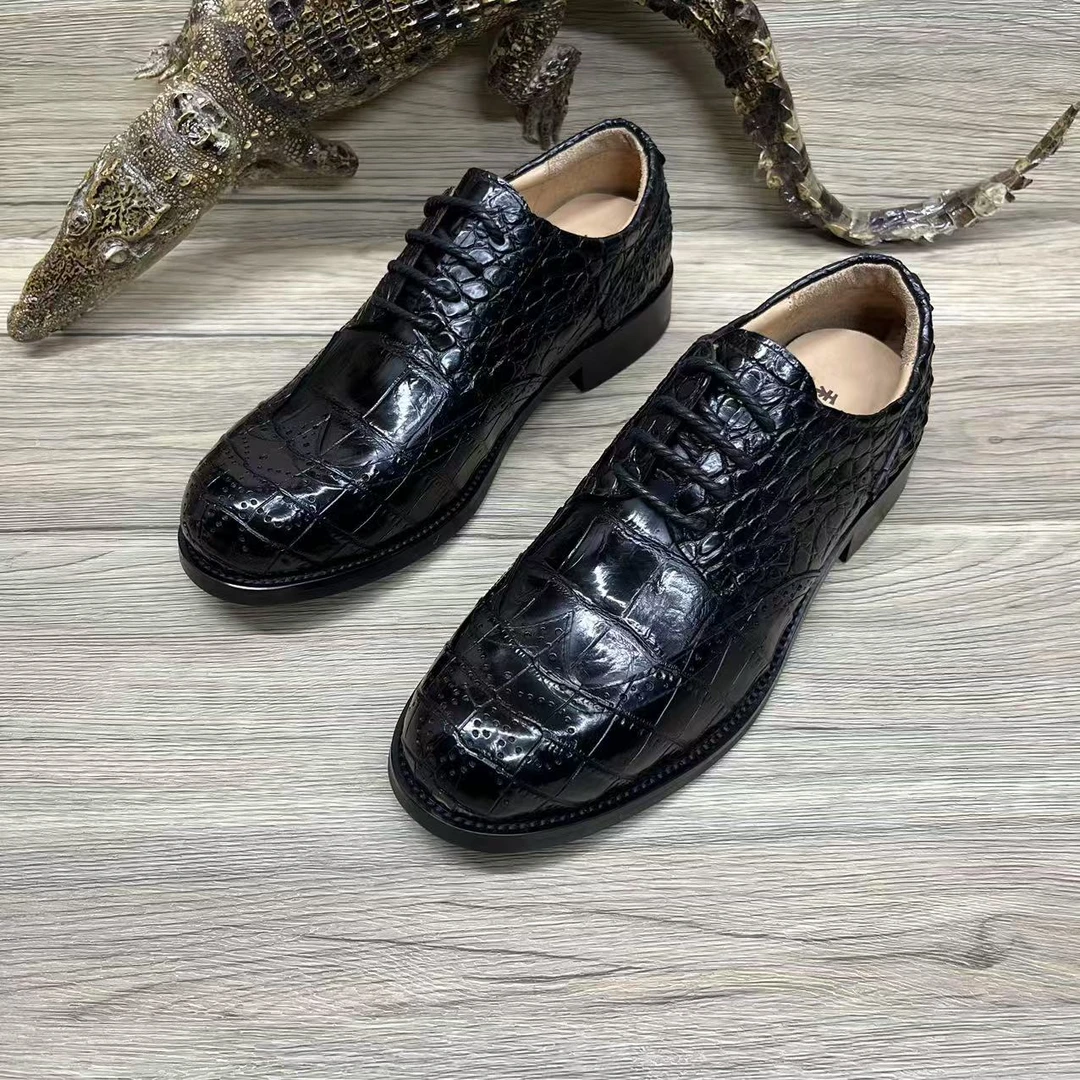 鳄鱼皮布洛克正装皮鞋固特异工艺真皮大底商务皮鞋