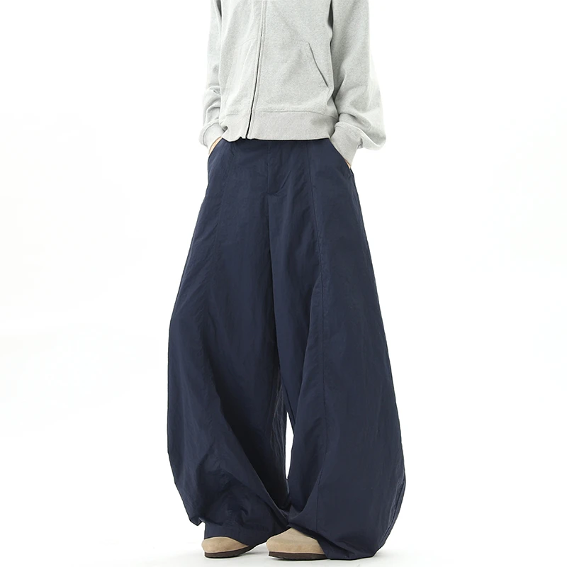 日系弯刀设计休闲裤男松紧腰百搭秋季新款阔腿长裤子潮