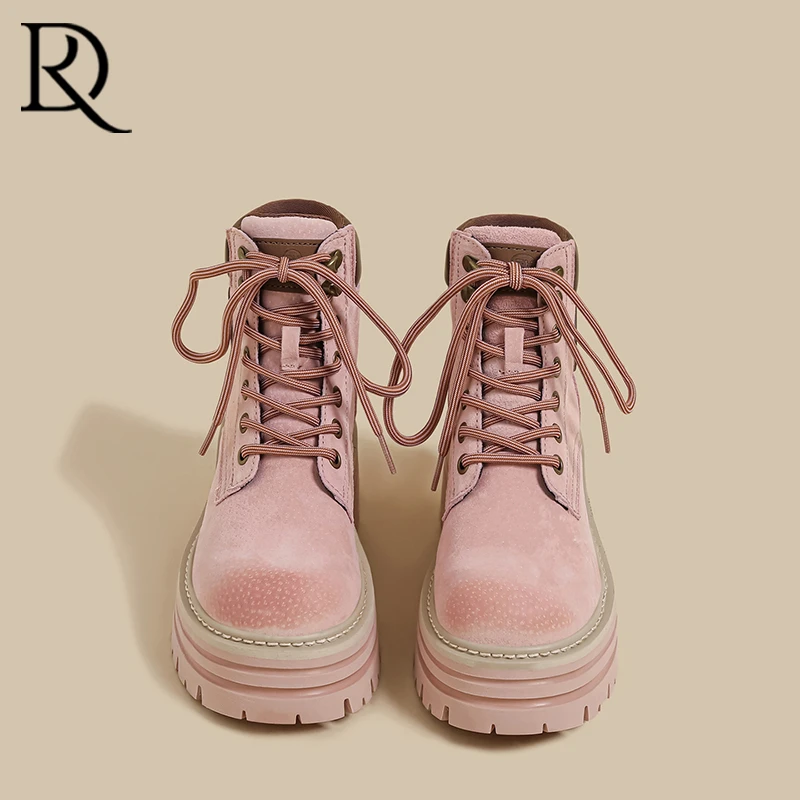 【DR明星同款】马丁靴女款2025秋冬新款增高厚底大黄靴女粉色小短靴