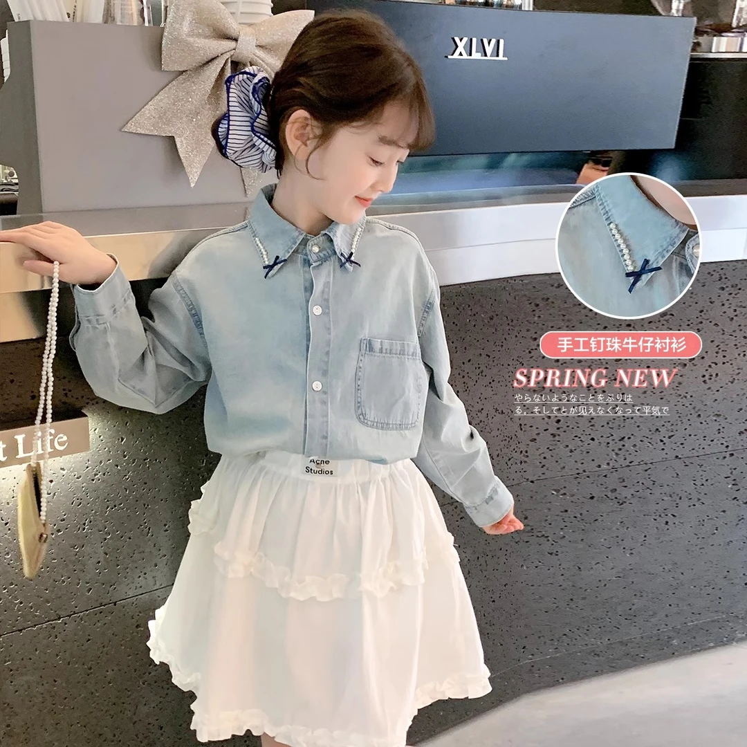 女童长袖衬衫春装新中大童上衣秋款女孩宽松时髦洋气外套潮S25002